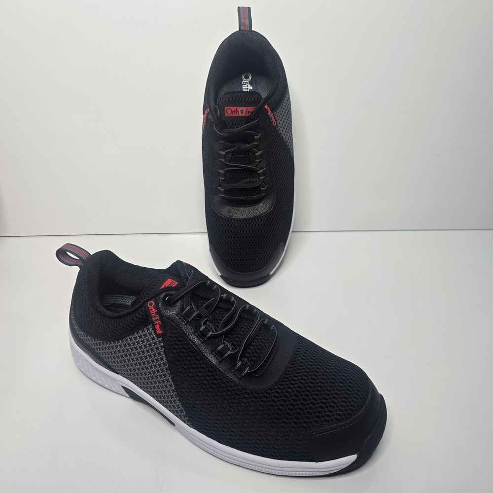 NEW Orthofeet Edgewater Mens 14 4E Extra Wide Black Grey Mesh Athletic Sneakers